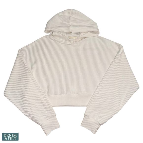 Alo Yoga Muse Hoodie Ivory Ribbed Cropped Pullover Soft Loungewear Studio Street - Picture 5 of 13